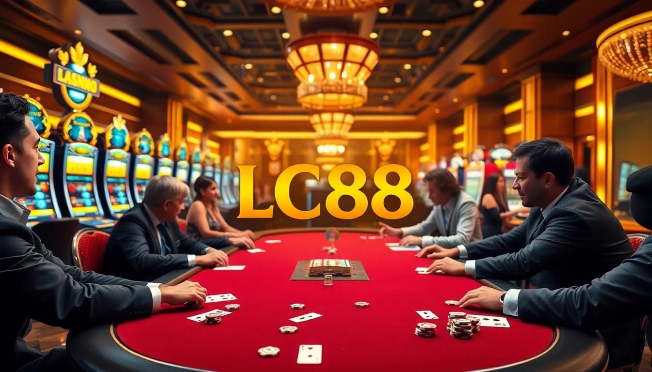 Exciting poker game scene with luxury elements at LC 88 casino.