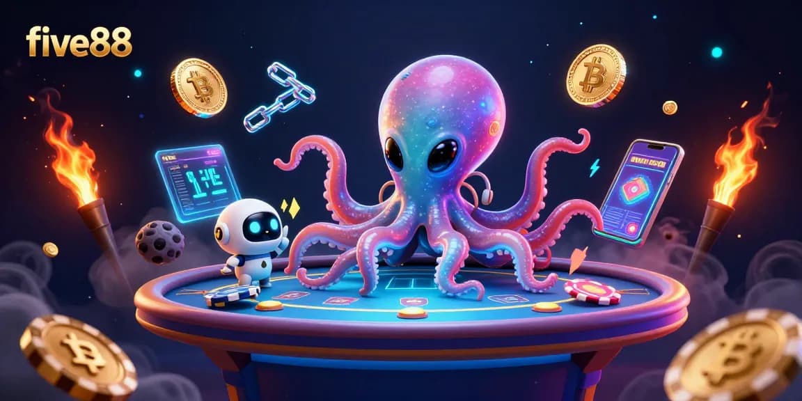Join five88 for an exhilarating game experience at a holographic poker table with unique alien characters.