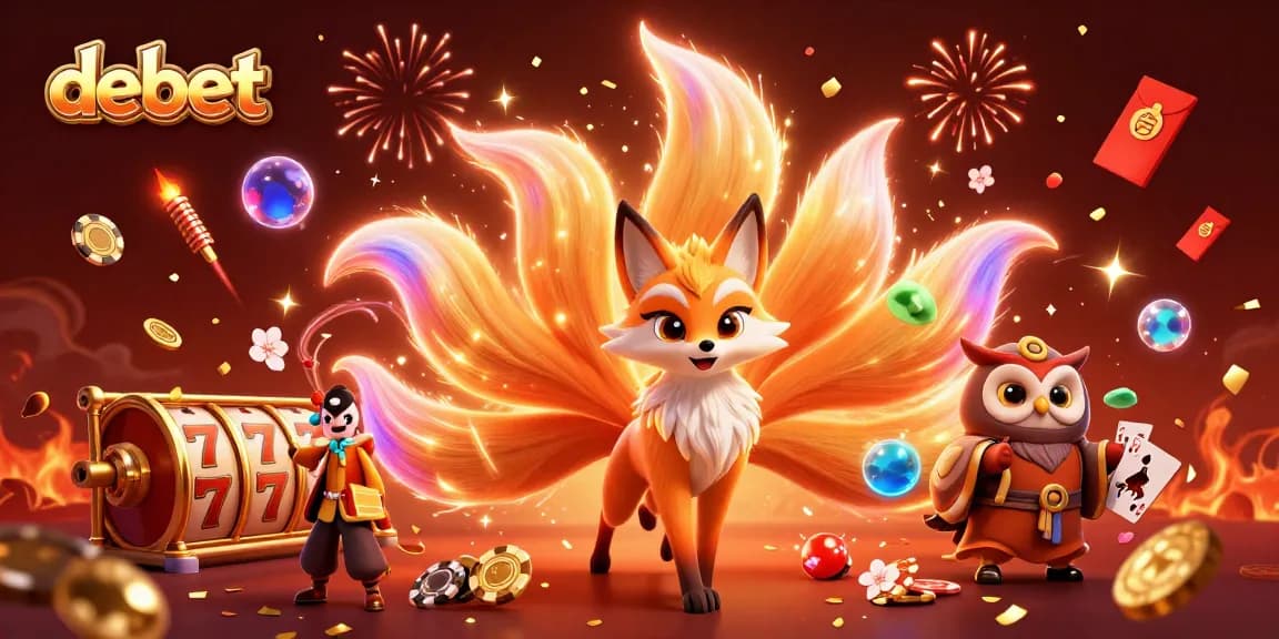 Engage with debet's vibrant gaming experience featuring a fox spirit and casino elements.