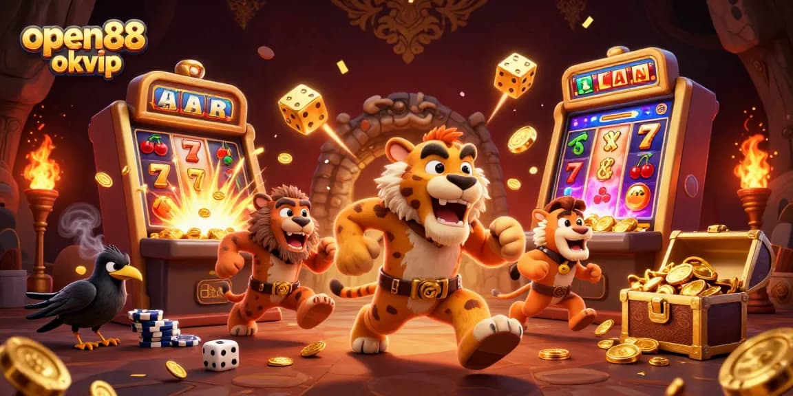 Experience the excitement at open88 okvip with vibrant casino games in a 3D prehistoric setting.
