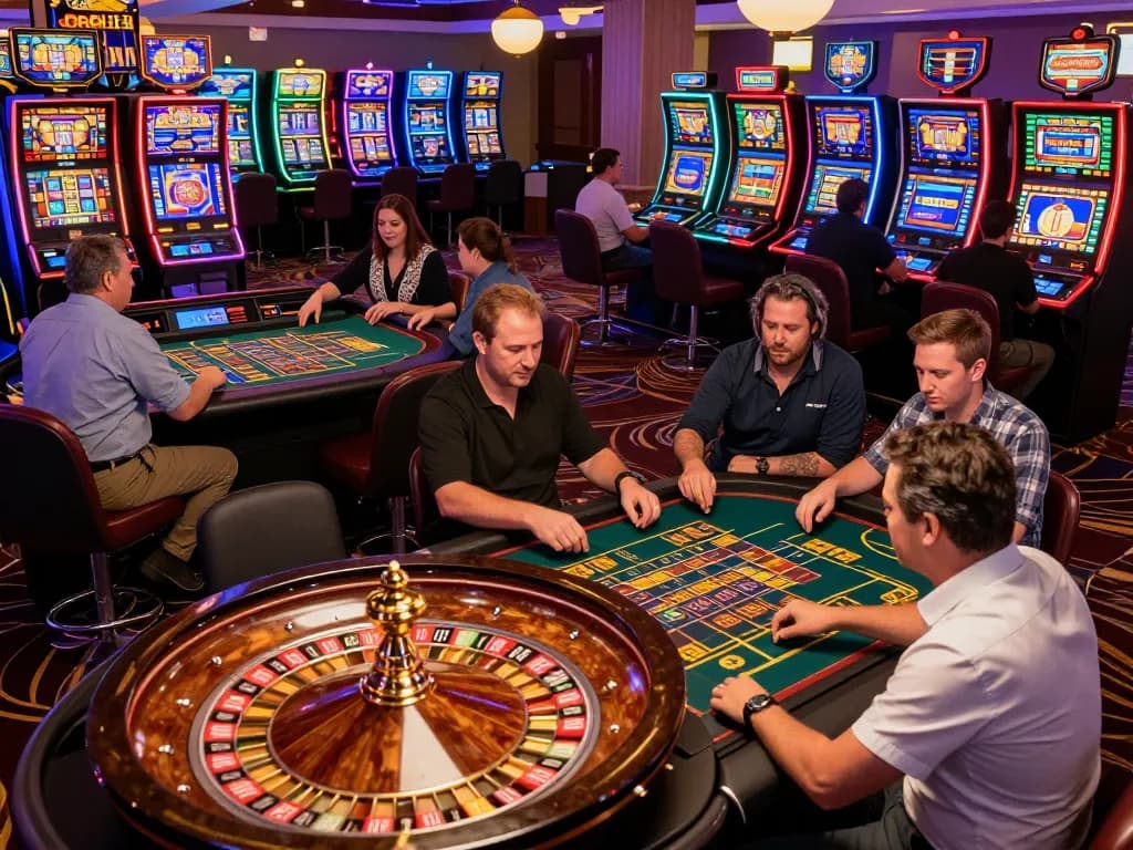 Players placing bets at the roulette table in a vibrant casino scene, showcasing the excitement of Jogoluck gaming.