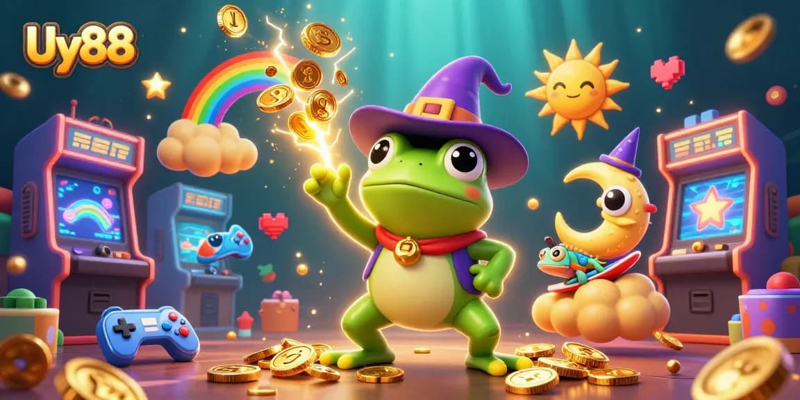 Players enjoy the excitement of Uy88's vibrant casino atmosphere with golden coins flying around.