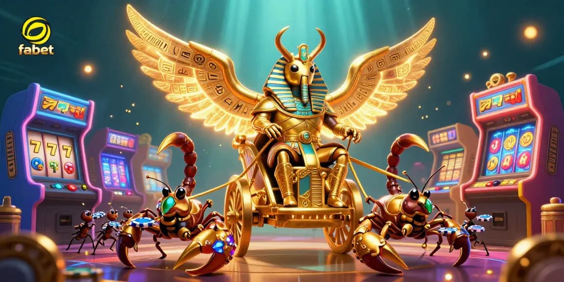Experience the thrill of fabet's casino gaming with golden scarabs and vibrant 3D elements.