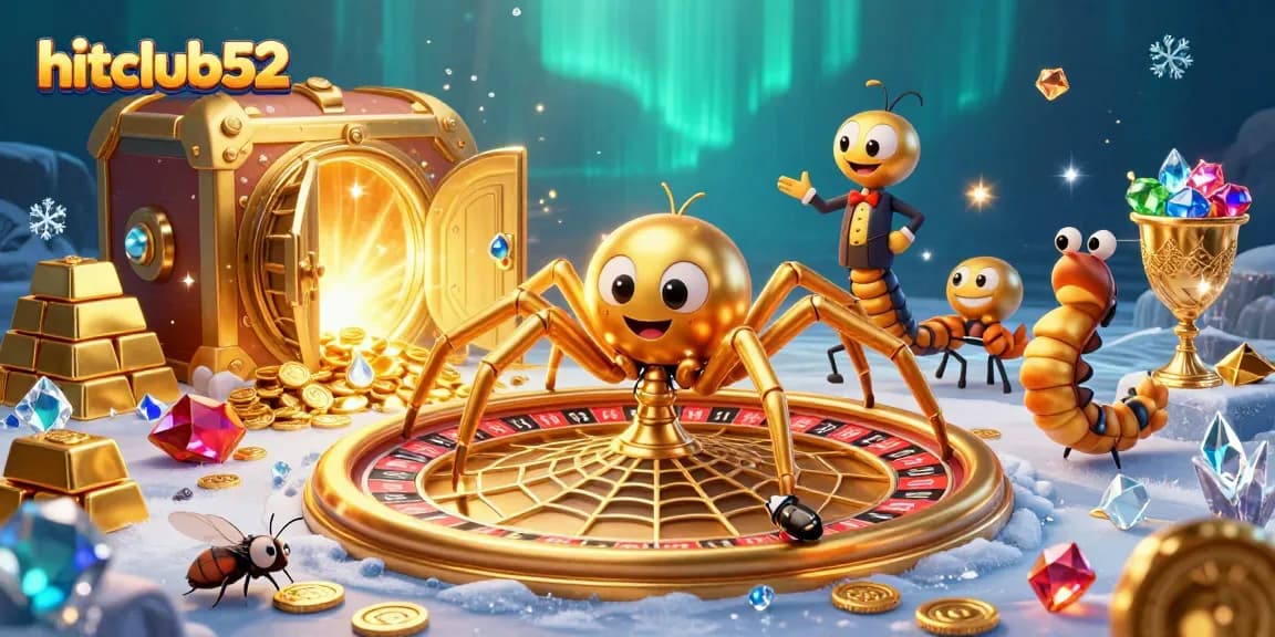 Engage in thrilling bets at hitclub52 with a golden spider croupier spinning a roulette-web.