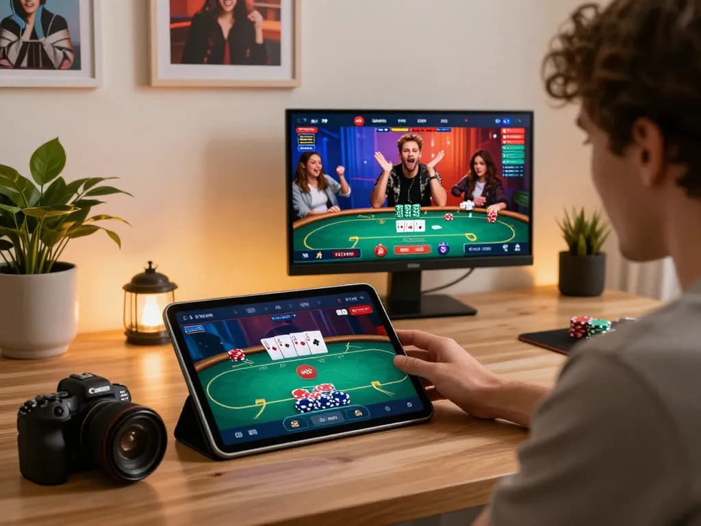 An enthusiastic player wins a hand on 27G mobile casino app during a relaxed gaming session.