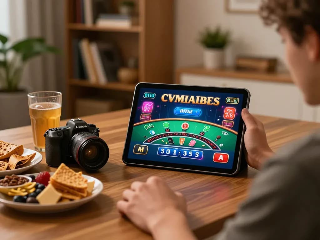 Player enjoying a live casino blackjack game on oxbet tablet in a cozy home setting
