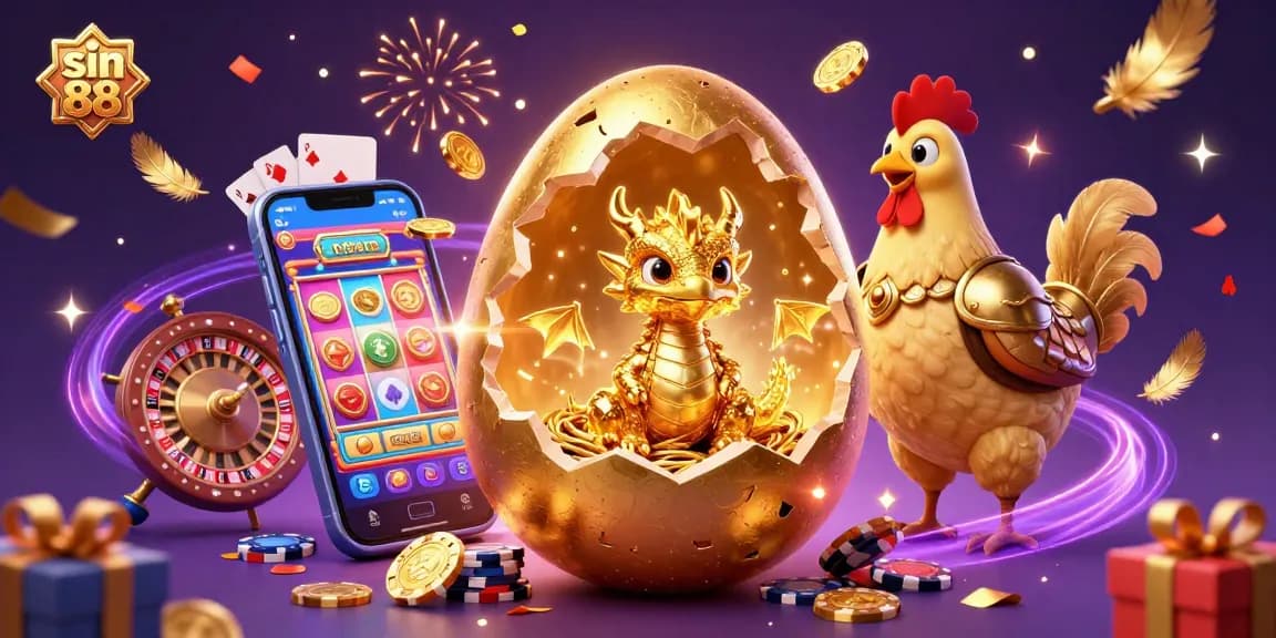 Spin to win at sin 88 with a dazzling golden dragon and thrilling poker chips.