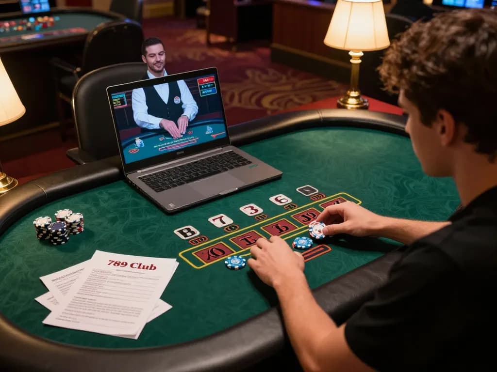 Engaged player strategically betting at 789 club blackjack table online, highlighting dynamic gaming.