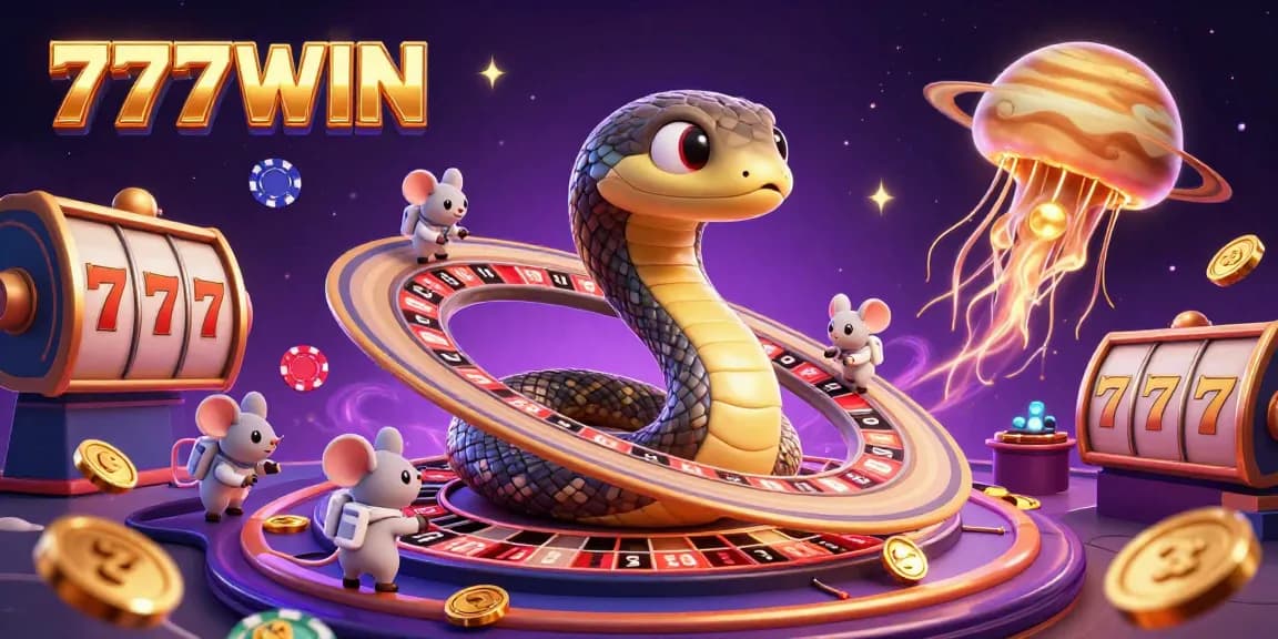 Spin to win at 777WIN with an enchanting 3D cosmic casino scene featuring vibrant slot action.