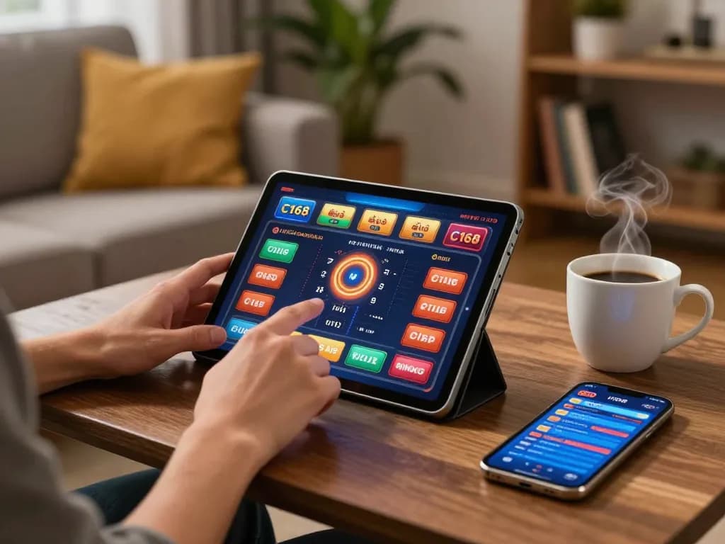 C168 player analyzing strategies while enjoying online gaming in a cozy home setting.