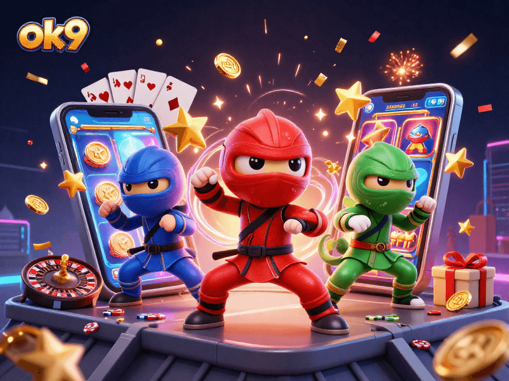 Engage with ok9 through thrilling casino games featuring colorful slots and lively ninja characters.
