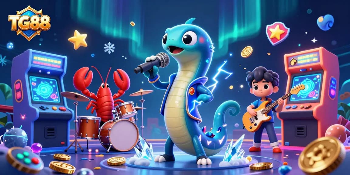 Engage with TG88's vibrant underwater casino experience featuring electric eel DJ and backup band.