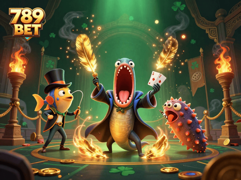 Experience the thrill of winning with 789 BET as cartoon sea creatures perform magic tricks in a vibrant casino.