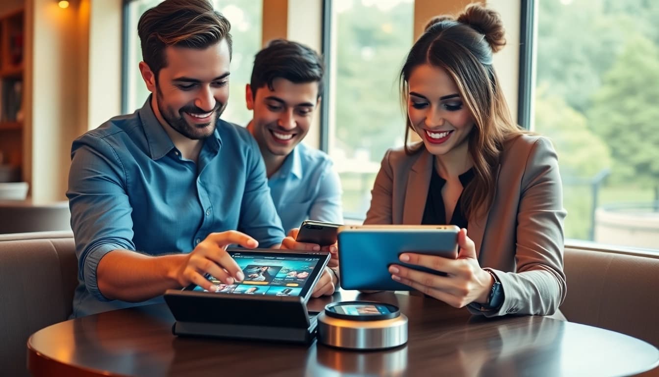 Interagindo com o aplicativo Betwinner para Android (APK) em um café animado.
