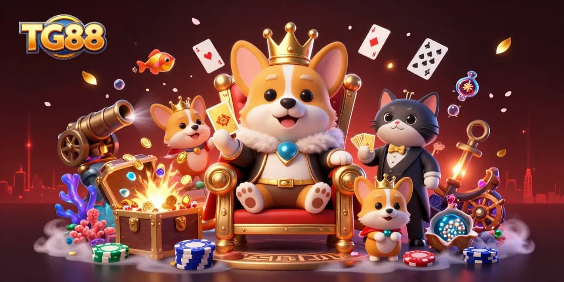 TG88 transforms classic gaming with a royal corgi and vibrant casino elements for thrilling bets.