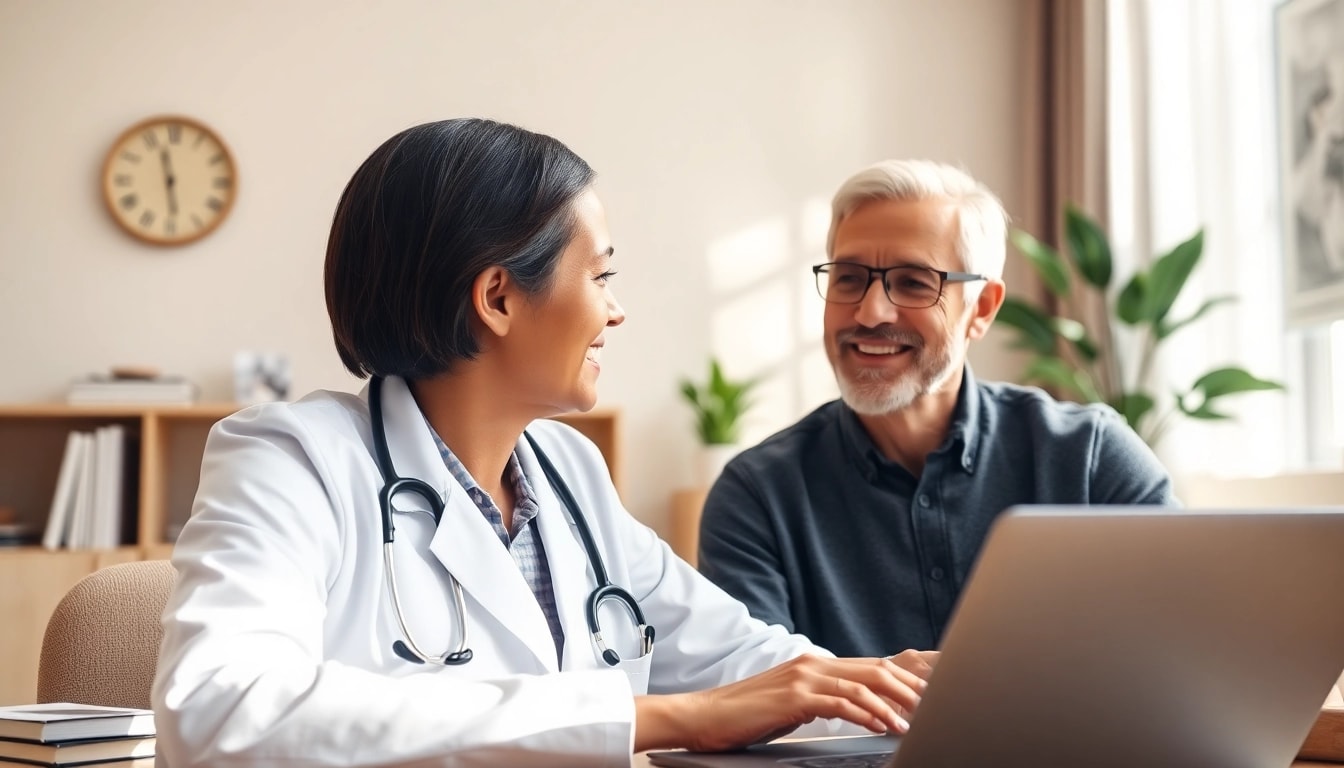 Affordable online doctor consultation with a friendly doctor during a video call in a cozy home office.