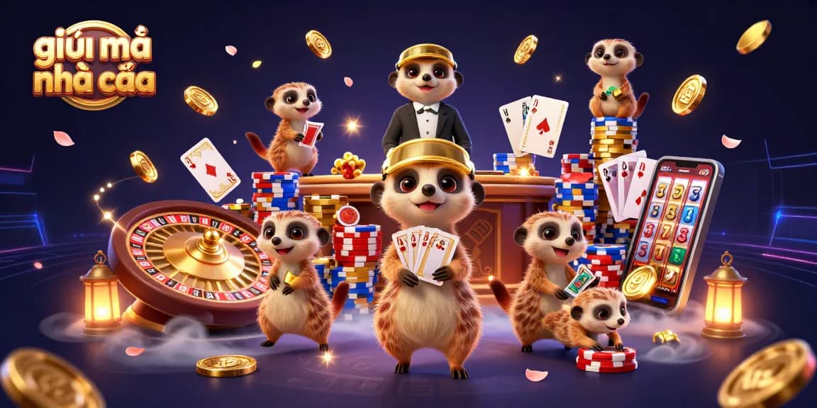 Engage with giải mã nhà cái for a thrilling casino experience, featuring meerkats managing casino activities.