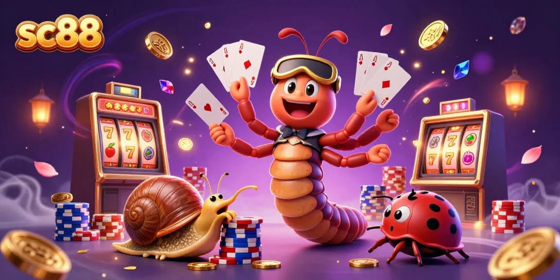Engage in thrilling gaming at sc88 with vibrant characters and slot machines in an energetic scene.