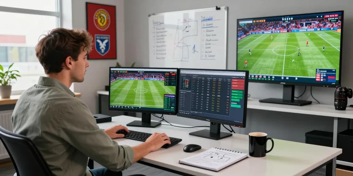 Expertly analyzing giải mã kèo nhà cái in a modern sports betting studio with live statistics and insights.