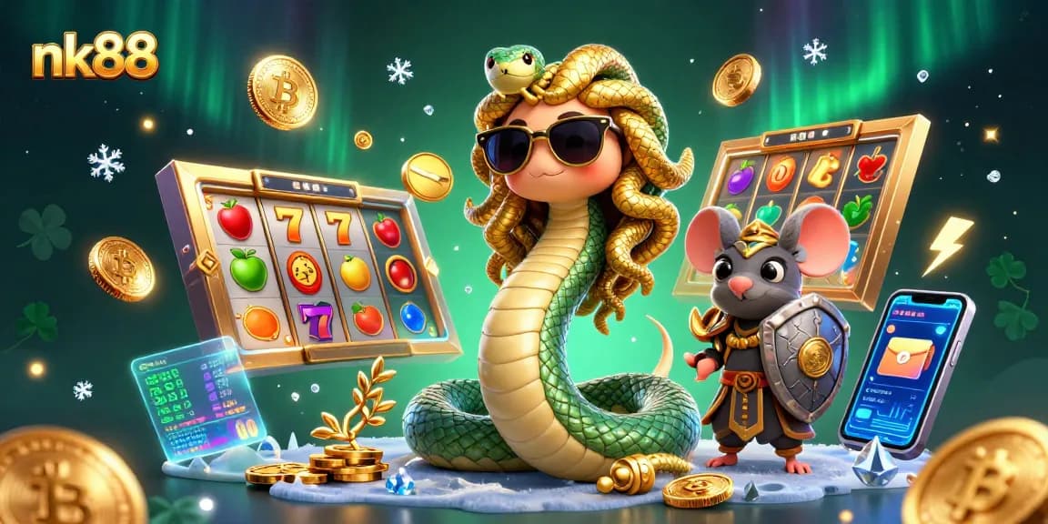Engage in exciting casino experiences with nk88 featuring vibrant slot reels and colorful jackpot symbols.