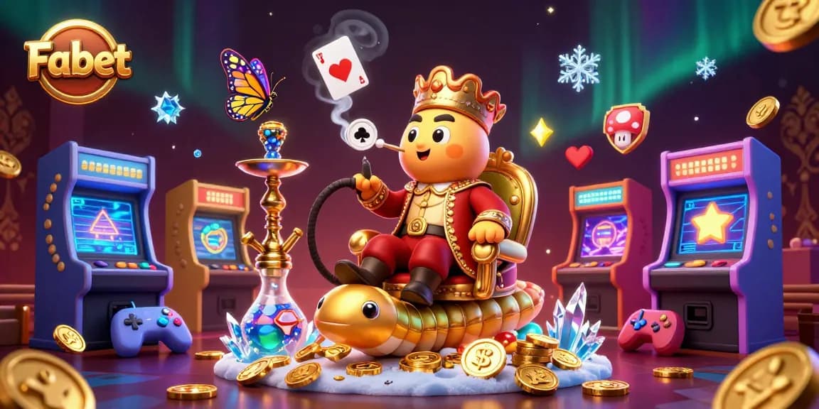 Experience Fabet's vibrant gambling world with a dynamic 3D scene filled with colorful casino elements.
