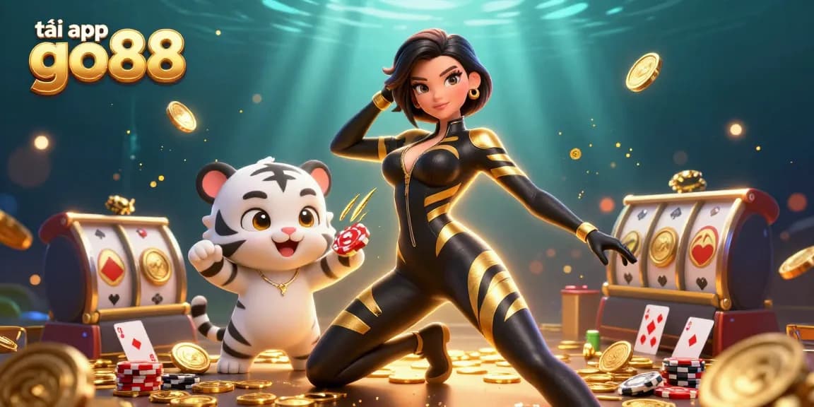 Engage in exciting gaming action with tải app go88 as a stunning woman and white tiger animate the scene.