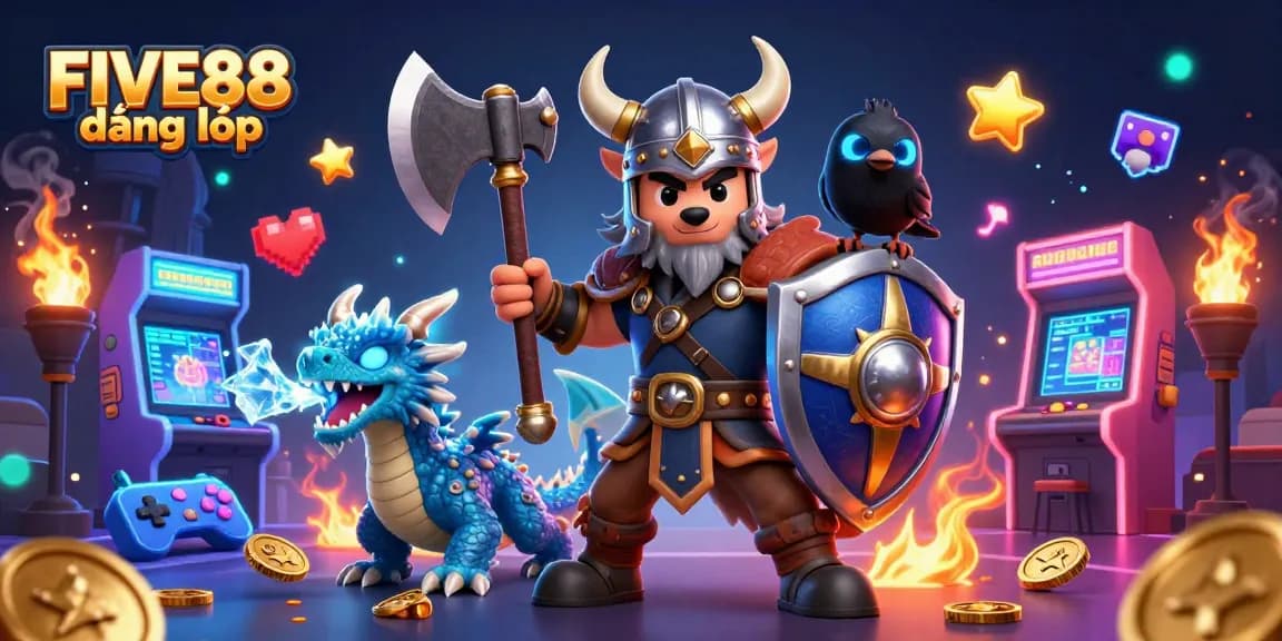 Engage with FIVE88 đăng nhập through a vibrant casino adventure with characters and elements, showcasing exciting gaming.
