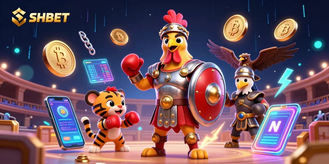 Engage with SHBET, a vibrant 3D scene showcasing thrilling gambling elements and animated characters.