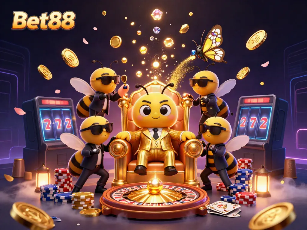 Win big with Bet88's vibrant gaming scene featuring flying coins and thrilling casino elements.