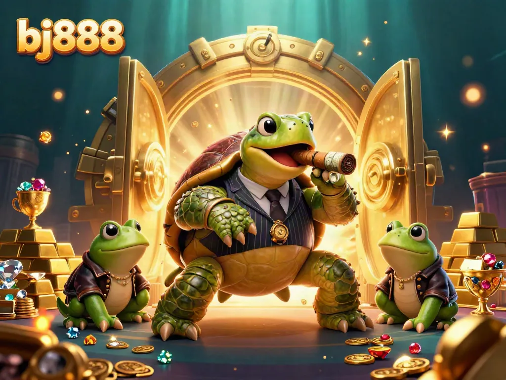 Engage with the exhilarating world of bj888 as a turtle mobster and bullfrog enforcers create a vibrant casino atmosphere.