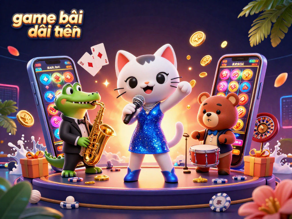 Engage with game bài đổi thưởng action in this vibrant casino illustration featuring lively cartoon characters.