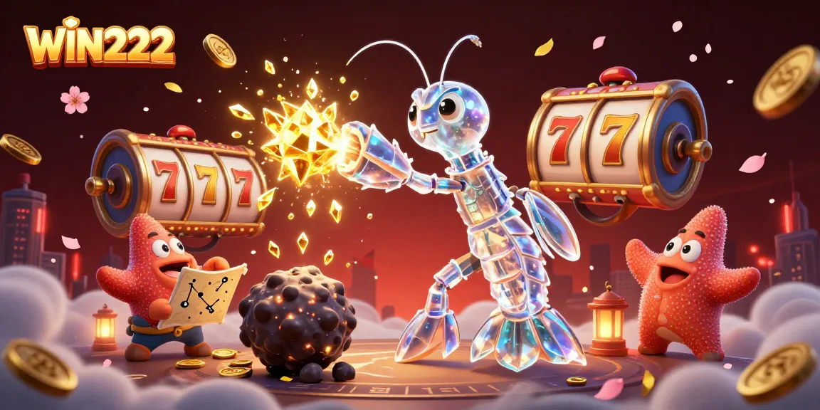 Experience WIN222's exciting slots with vibrant visuals and dynamic gameplay elements in this captivating illustration.