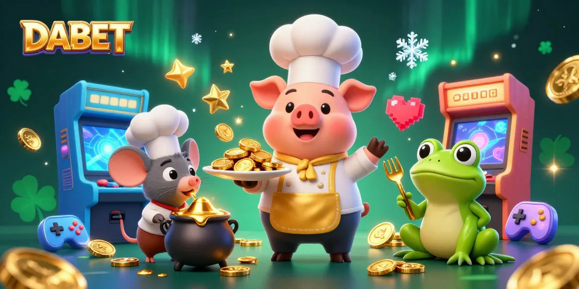 Engage with DABET's thrilling casino experience featuring fun characters and sparkling elements.