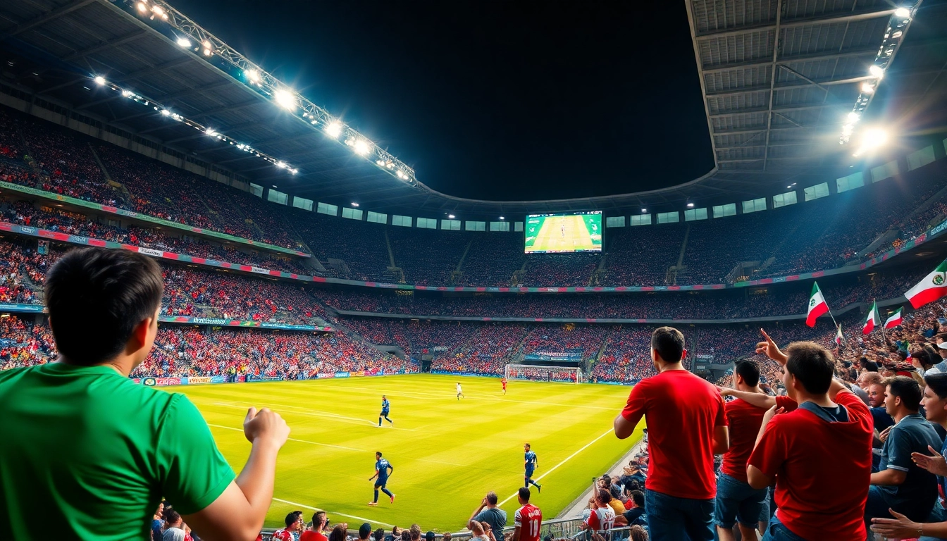 Exciting scene of giải vô địch quốc gia mexico with fans cheering in the stadium.