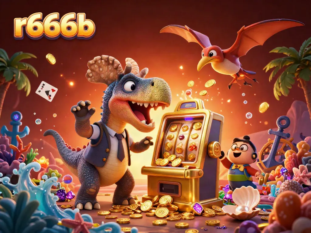 Engage in thrilling gameplay with r666b as a pachycephalosaurus wins jackpots on a golden slot machine