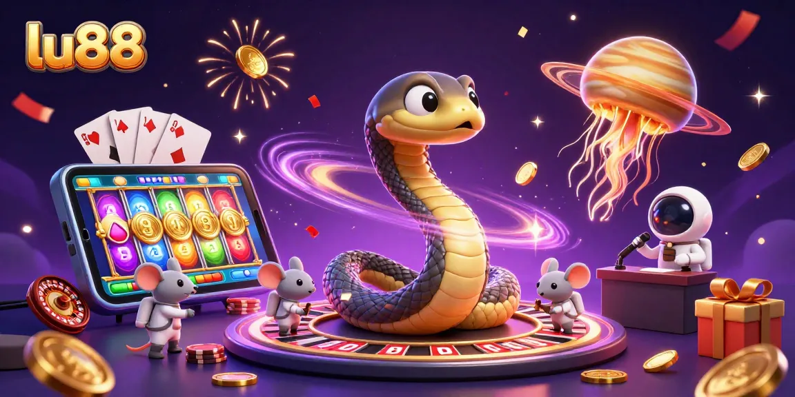 Place bets on lu88's cosmic roulette, where Saturn spins amid astronaut mice and a golden jellyfish dealer.