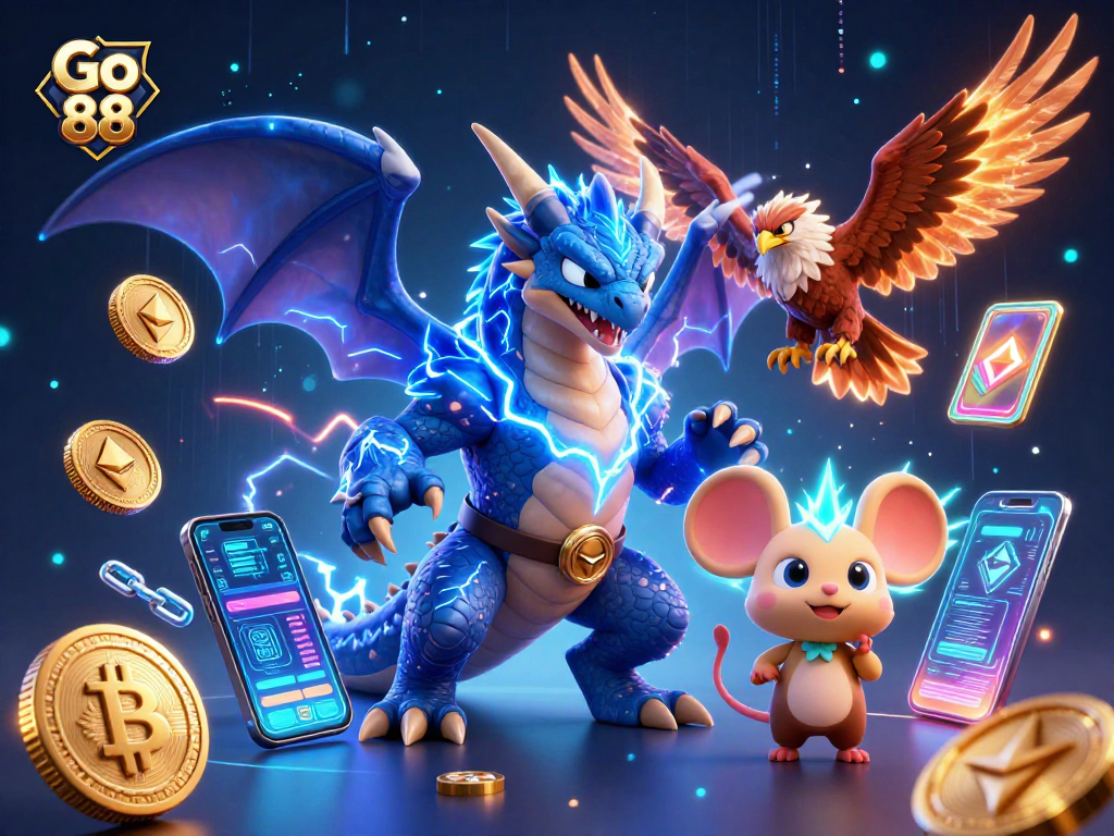 Experience thrilling gaming with Go 88, featuring dynamic elements of cryptocurrency and unique characters.