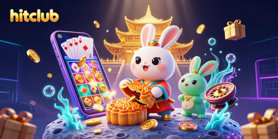 Engage with hitclub in a fantasy world where a moon rabbit introduces a casino adventure full of poker chips and slot games.