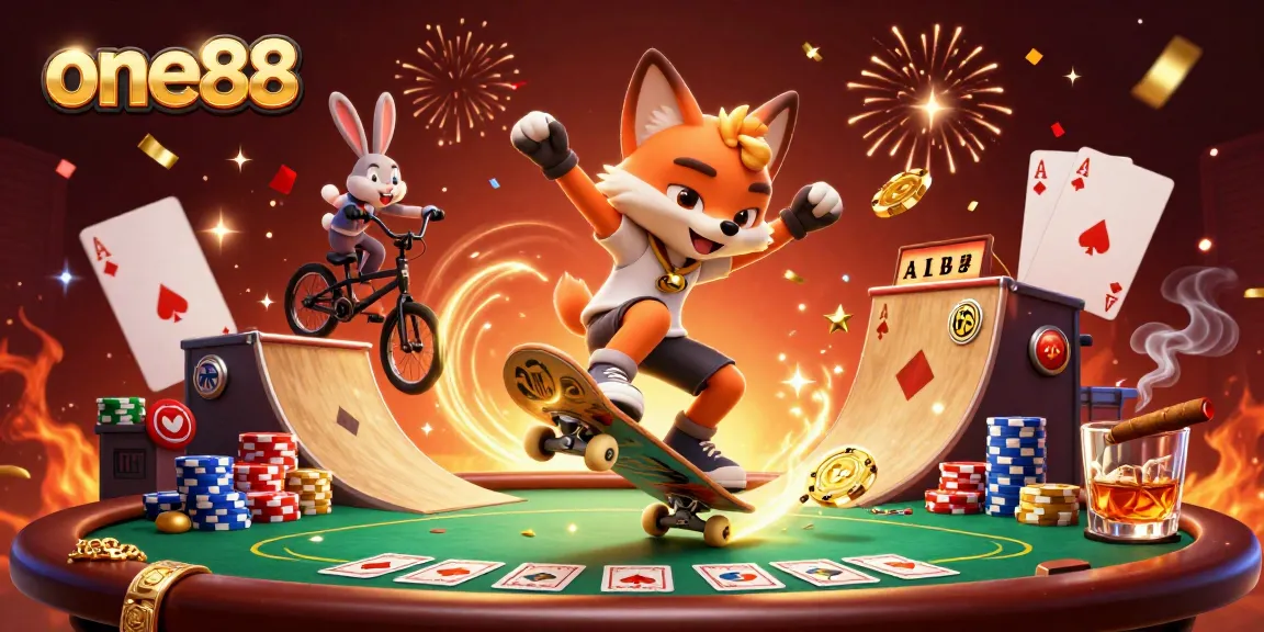 Experience one88's thrilling kickflip action with casino-themed characters and vibrant visuals.
