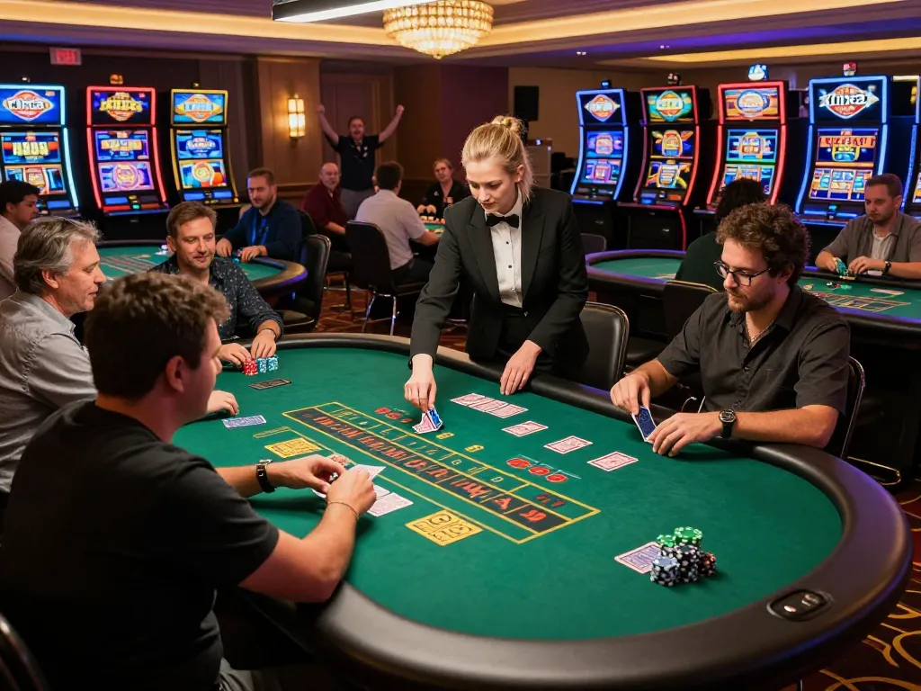 players enjoy thrilling gameplay at King33 live casino roulette tables surrounded by vivid slot machines