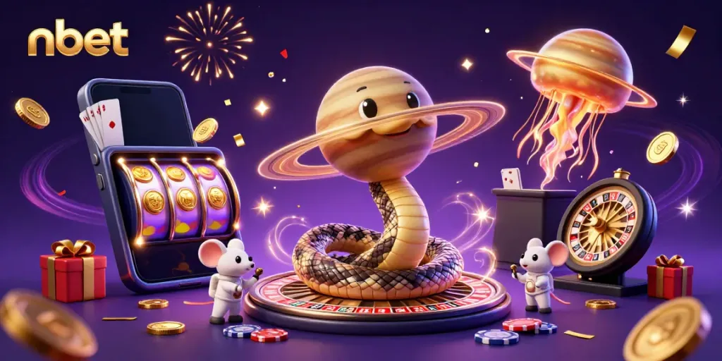 Experience the thrill of nbet with astronaut mice betting on cosmic roulette while joyfully surrounded by casino elements.
