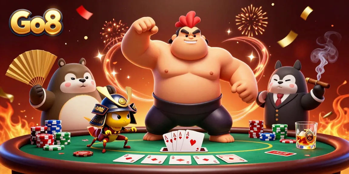 Engage in thrilling gaming with Go8's vibrant poker night featuring exciting characters and lively action.