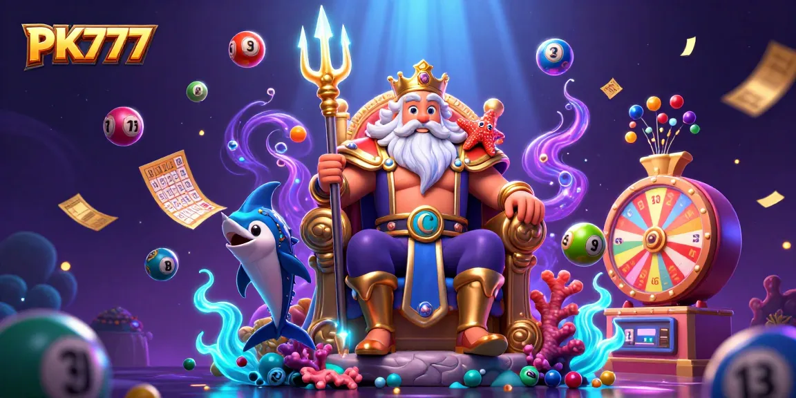 Engage with PK777’s vibrant online gaming scene featuring lottery elements and a whimsical illustration.