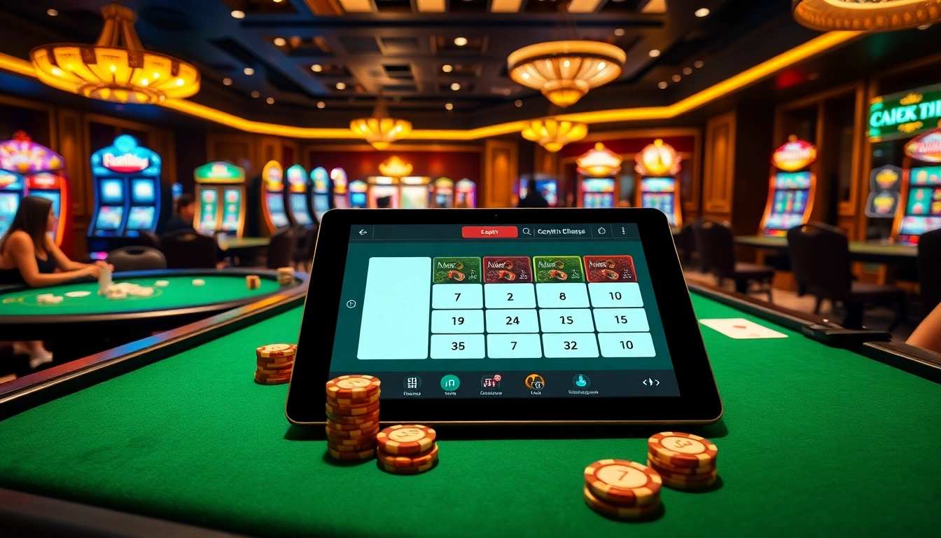 Experience the thrilling ambiance of 7hh with elegant casino tables and vibrant slot machines.