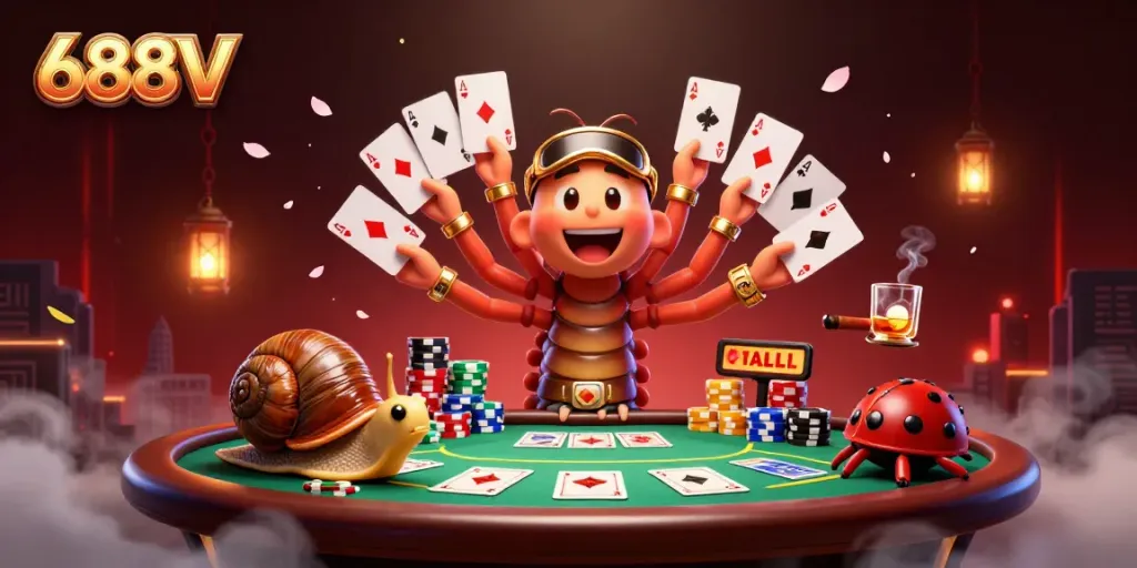 Experience thrilling gameplay at 688V Casino with exciting card games and massive chip stacks.