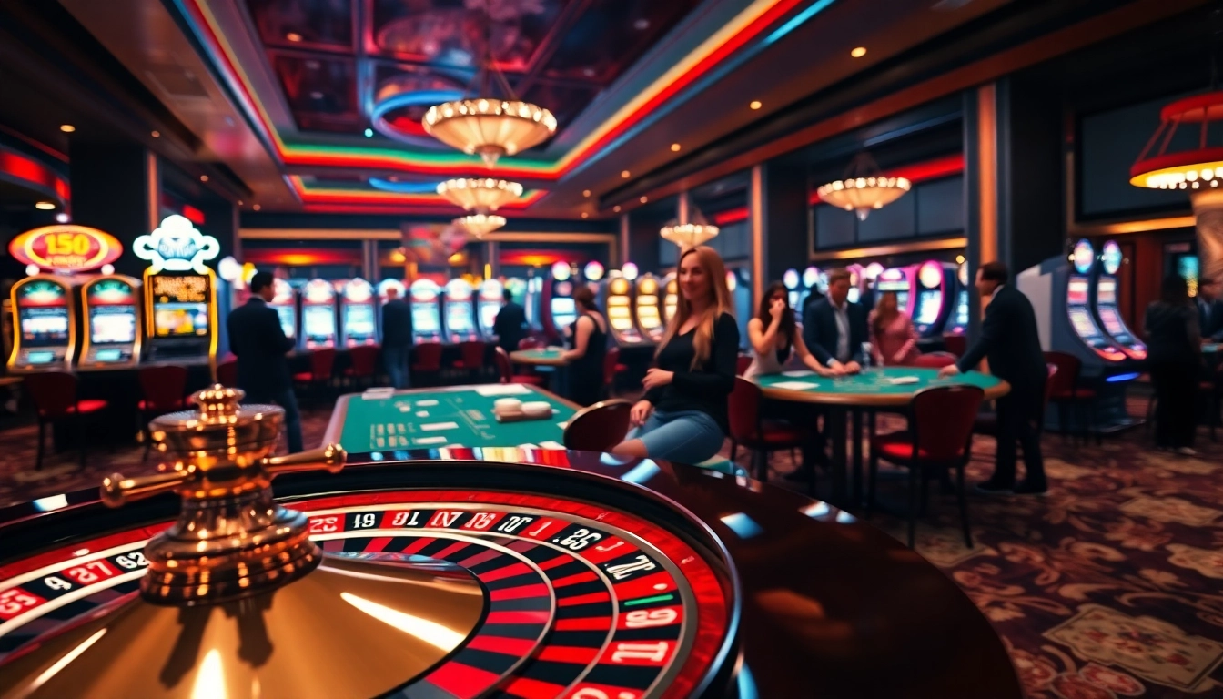 Vibrant scene of casinos en ligne capturing excitement with players at gaming tables.