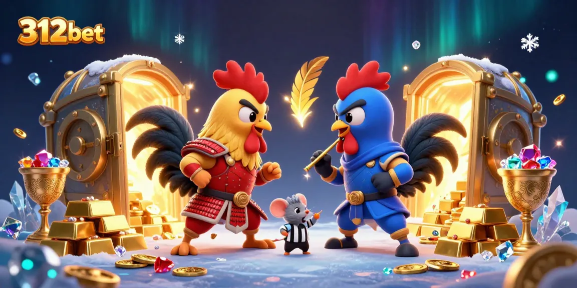 Engage with 312bet's vibrant casino world featuring dynamic roosters and dazzling treasure.