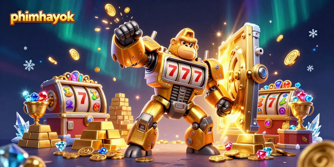 Engage with thrilling wins at phimhayok, featuring a dynamic golden gorilla mech and exciting casino elements.