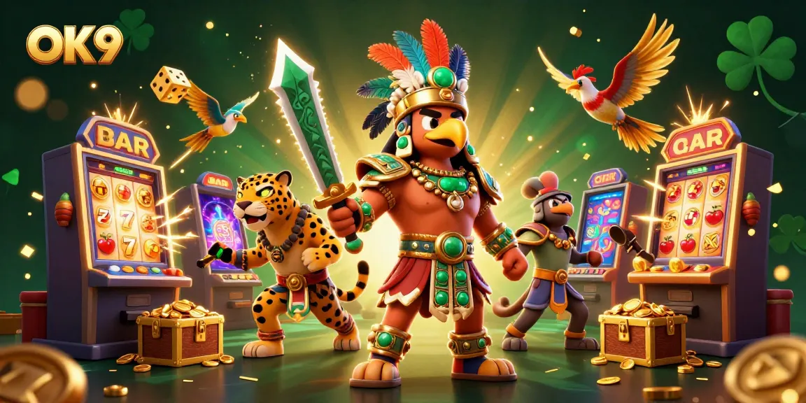 Experience the excitement of OK9 with dynamic slot machines, treasures, and vibrant game characters.