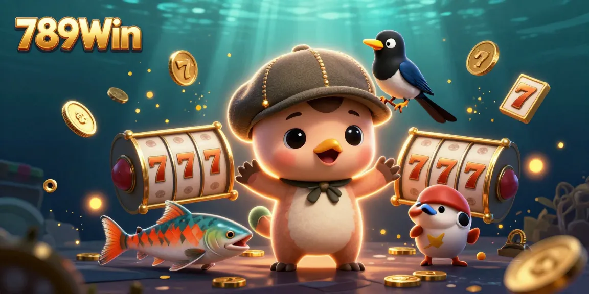 Engage with 789Win's vibrant 3D illustration featuring cartoon Nessie and jackpot elements.